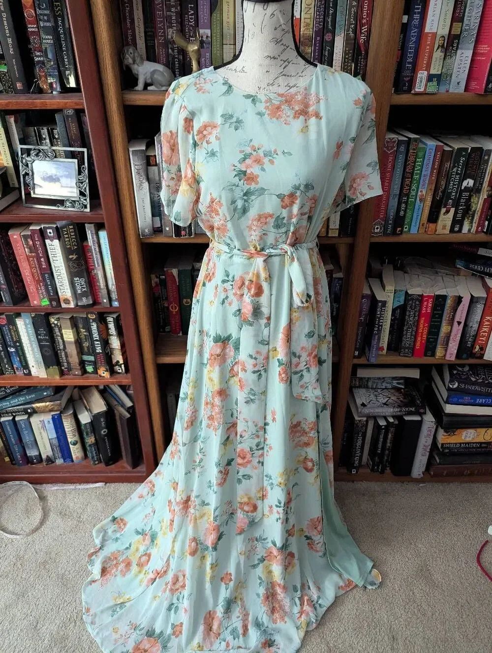 Baltic Born Sage Green Floral Naomi Short Sleeve Maxi Dress Size Large L